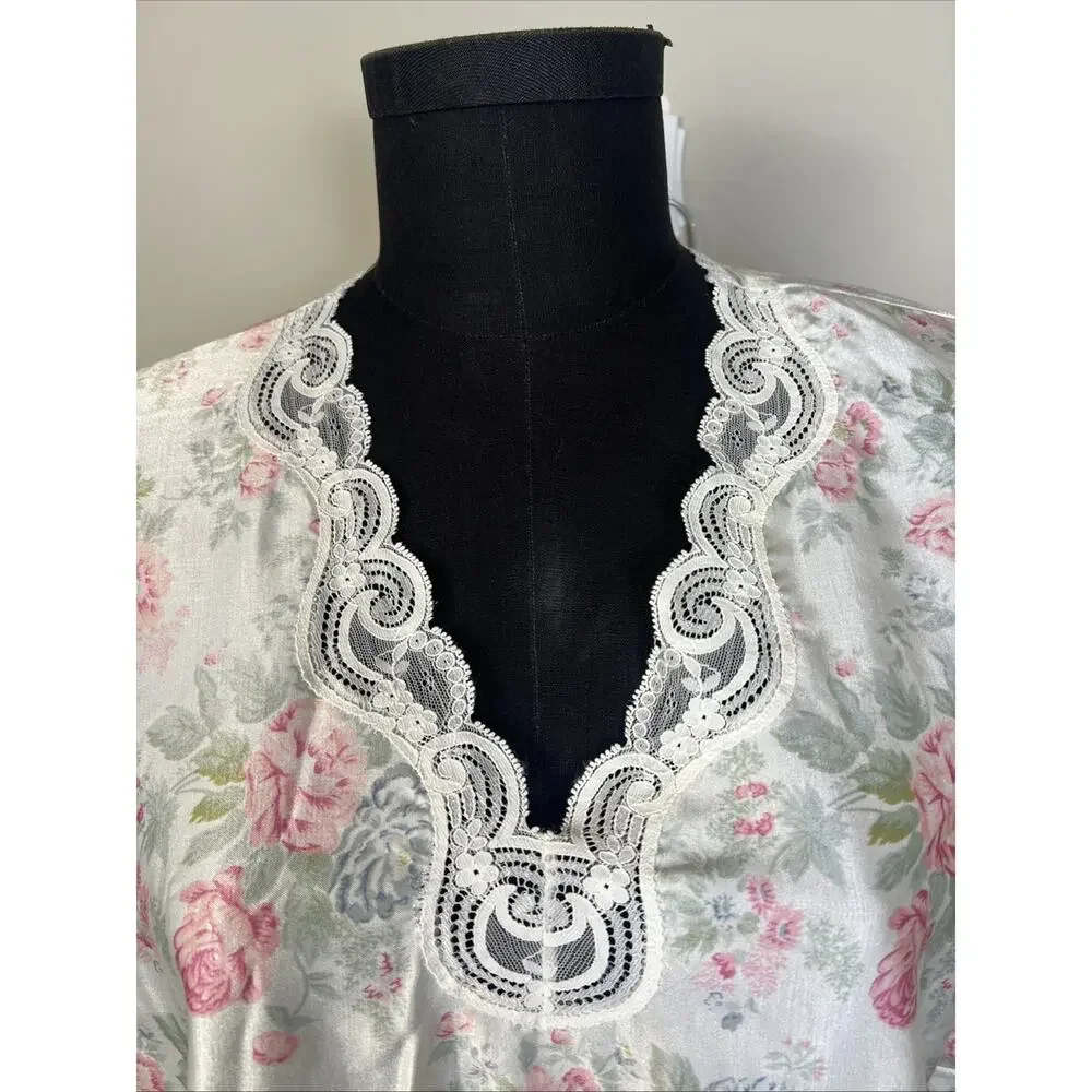 Barbizon‎ Nightgown To Knew Floral Lace Detail Large Satin Grammy Core USA